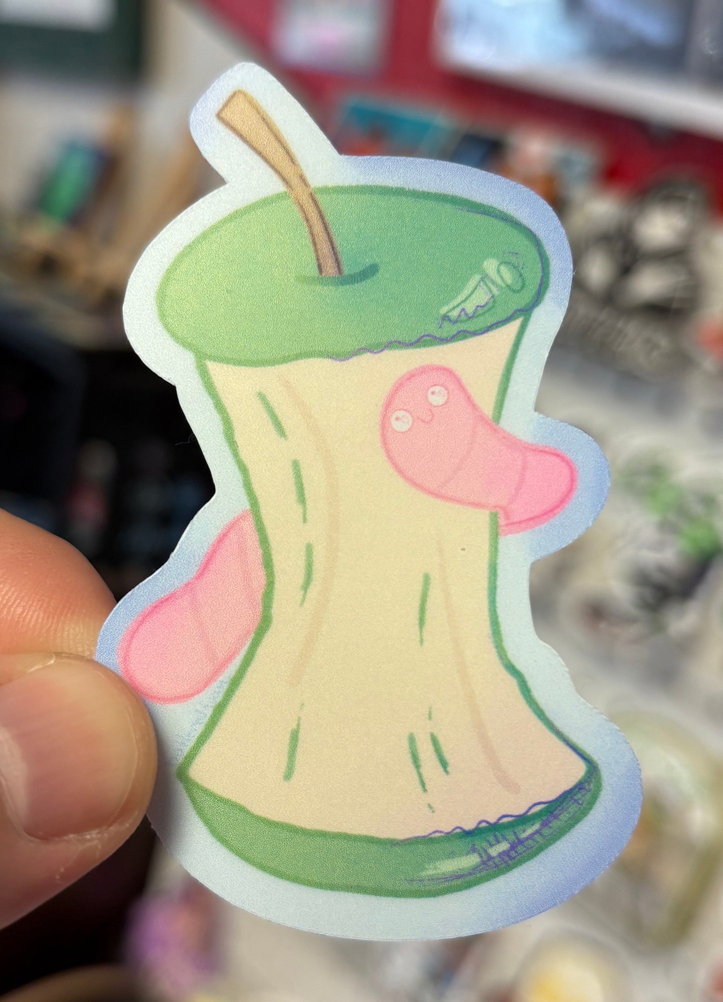 Green Apple Core with Worm | Sticker