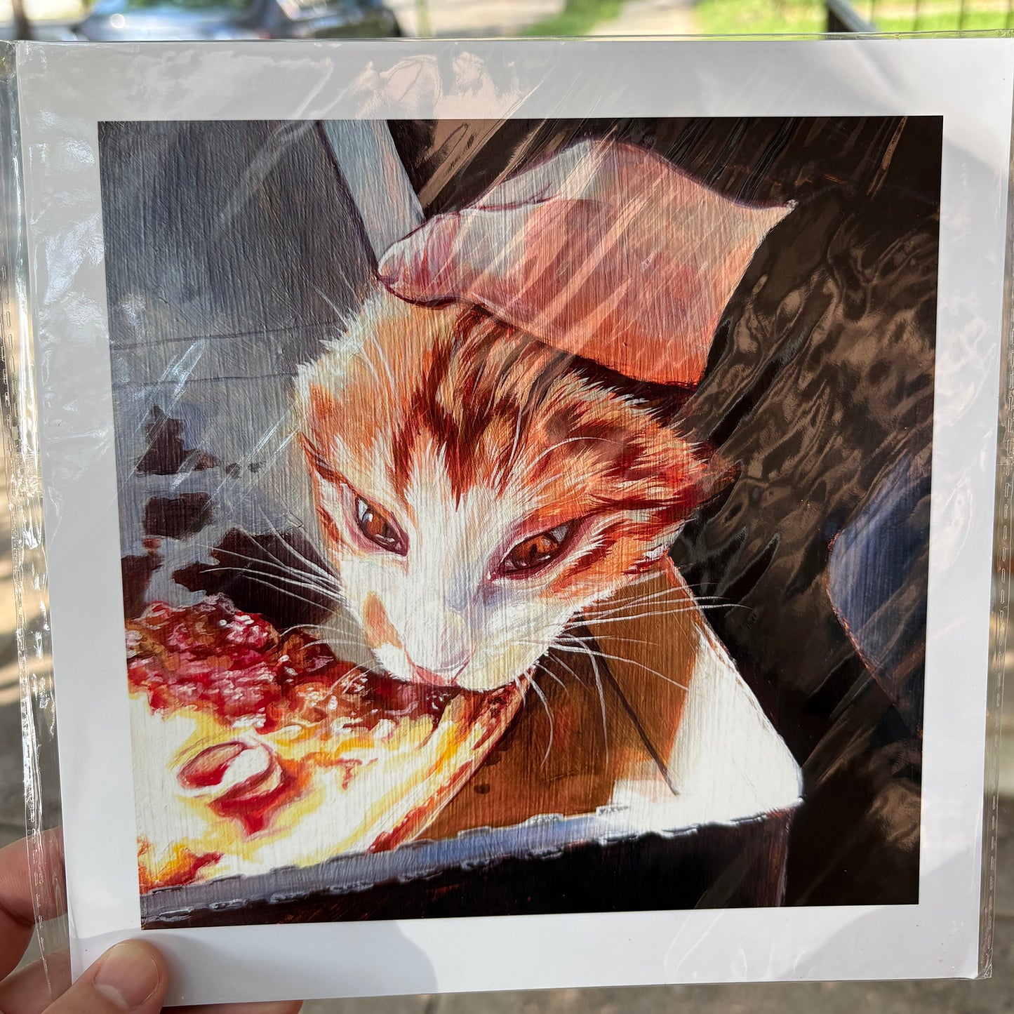 Cat Eating Pizza | 8.5 x 8.5 Print