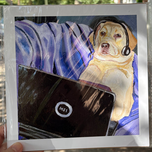 Annoyed Dog with Headphones | 8.5 x 8.5 Print
