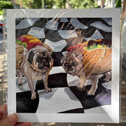 Hot Dog Pugs | 8.5 x 8.5 Print