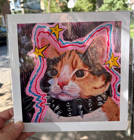 Cat with Spiked Collar | 8.5 x 8.5 Print