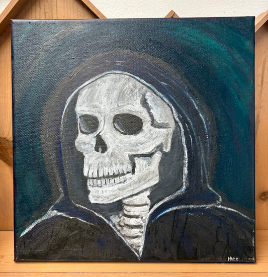 Skeleton in Robe | Original 10 x 10 Painting