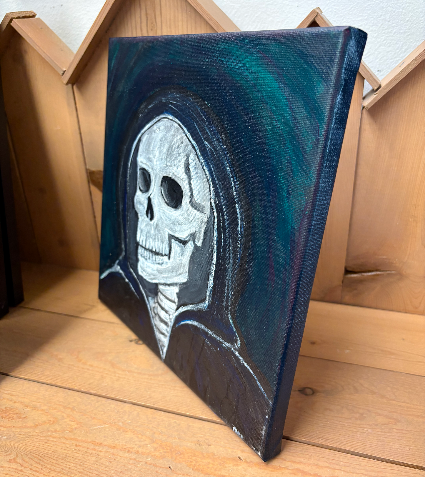 Skeleton in Robe | Original 10 x 10 Painting