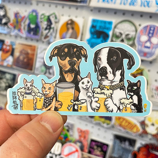 Dogs & Cats Drinking Beer | Sticker