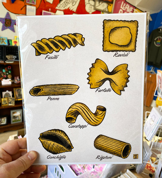 Pasta: Fusilli, Ravioli, Penne, Farfalle | 8x10 Print
